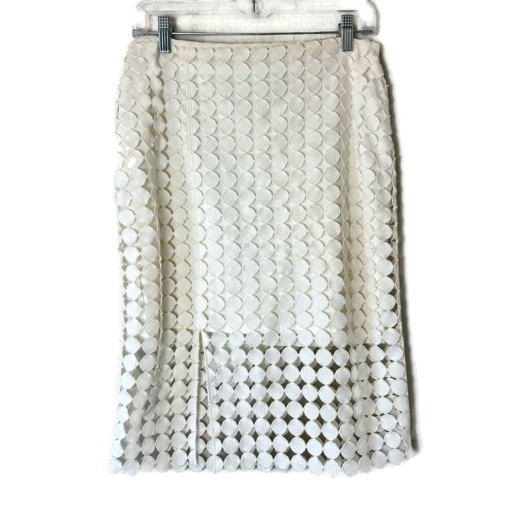 White House Black Market Cream Lace Circles Pencil Skirt Size 4